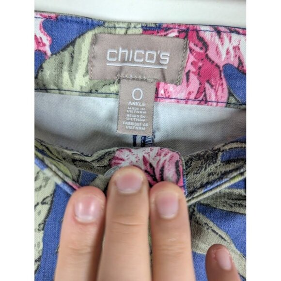 Chico's Girlfriend jeans Size 0  Ankle 32x26 Hawaiian Tropical Floral Stretch Re - Picture 4 of 6